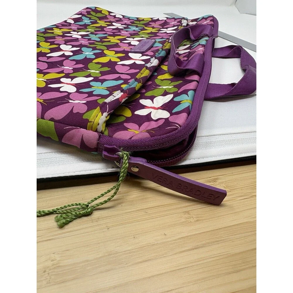 Vera Bradley Butterfly Print Laptop Sleeve Computer Case Purple Padded Carrying